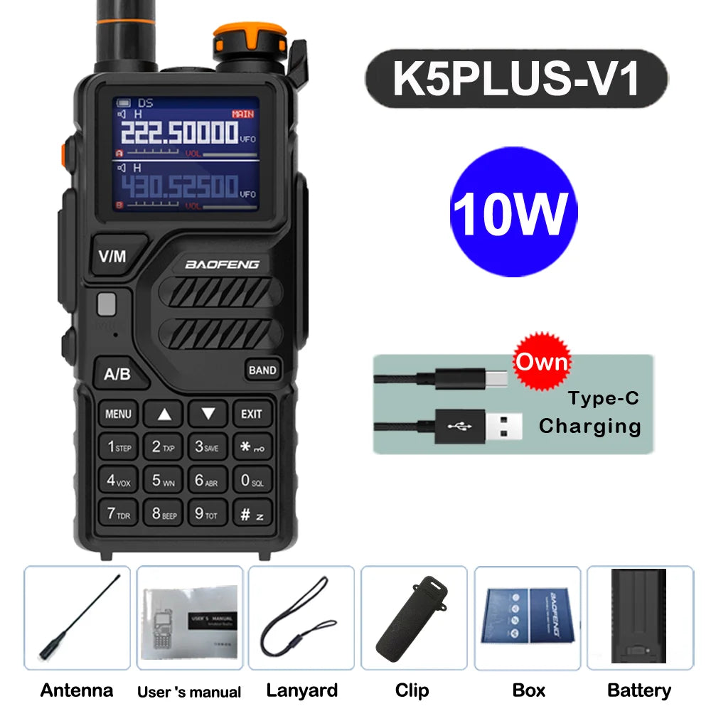 2026 Baofeng UV-K5 Plus Walkie Talkie 12W High Capacity AM FM Two Way Radio Full Band LCD 999CH Frequency Copy NOAA Noise Reduce