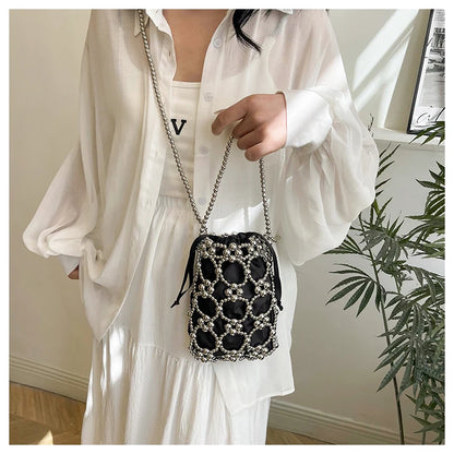 White Beading Bucket Shoulder and Crossbody Bags Exquisite Sense of Luxury Fresh Party Handbags for Women 2024 Fashion on Sale