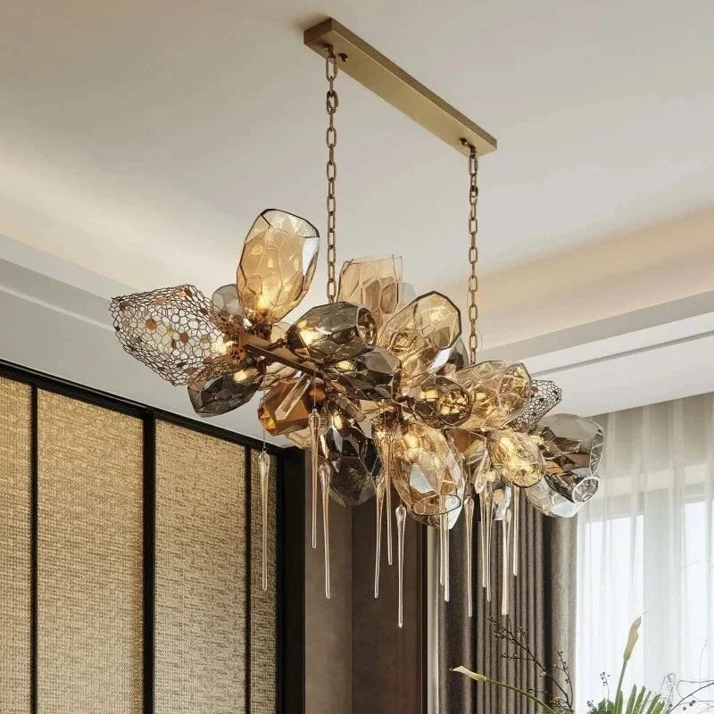Postmodern Luxury K9 Crystal Chandelier Kitchen Island Decor LED Lighting Cognac Glass Dining Room Hanging Lights Loft Lamps