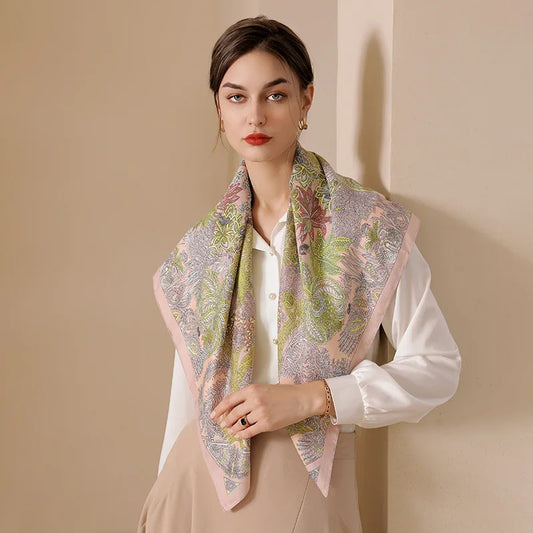 2026 Summer New Printed Square Scarf, Customized French Retro Simulated Silk Scarf, 90 Series Neck Small Square Scarf for Women