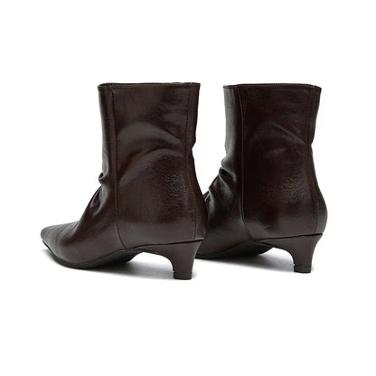 AIYUQI 2026 Women Pointed Toe Ankle Boots Vintage Ruched Kitten Heel Short Boots Elegant Slip On Dress Booties for Daily Party