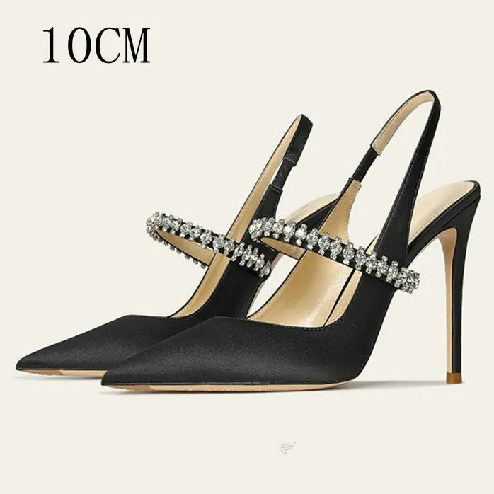 Luxury Rhinestone Pointed Toe Women Pumps Elegant Crystal Wedding Bridal Shoes Satin Silk Design Mules High Heels