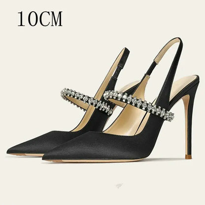 Luxury Rhinestone Pointed Toe Women Pumps Elegant Crystal Wedding Bridal Shoes Satin Silk Design Mules High Heels