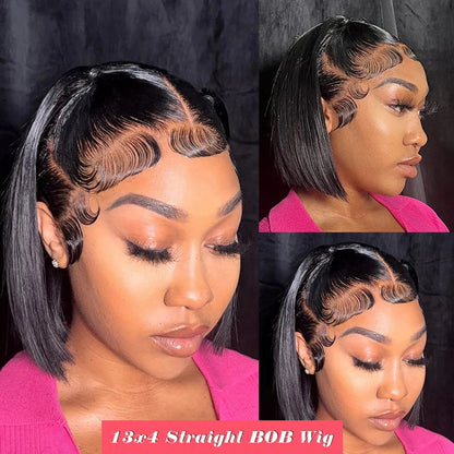 BOB Lace Front Wig Human Hair Straight 200% Full Density 13x4 HD Transparent Lace Frontal Wigs Bob Hair Lace Front Wig For Women