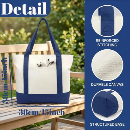 1/3/6PCS Heavy Duty Canvas Tote Bag with Front Pocket Blank DIY Reusable Grocery Shoulder Bag for Women Office School Beach