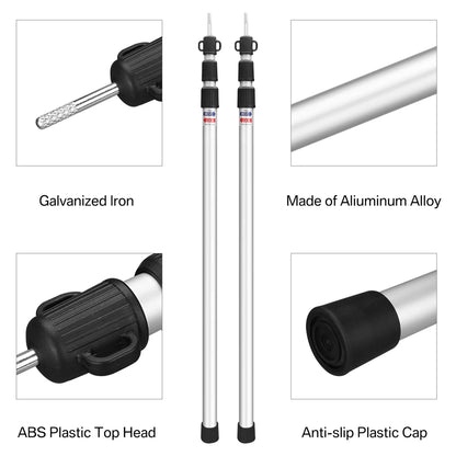 2.3M Tall Set of 2 Telescoping Aluminum Camping Tent Poles Portable Adjustable Tarp Rods for Sun Shelter Canopy Awning