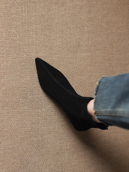 Plus Size 34-42 Genuine Leather Pointed Toe Med Heels Zipper Modern Boots Winter Autumn Shoes Concise Elegant Dress Ankle Boots