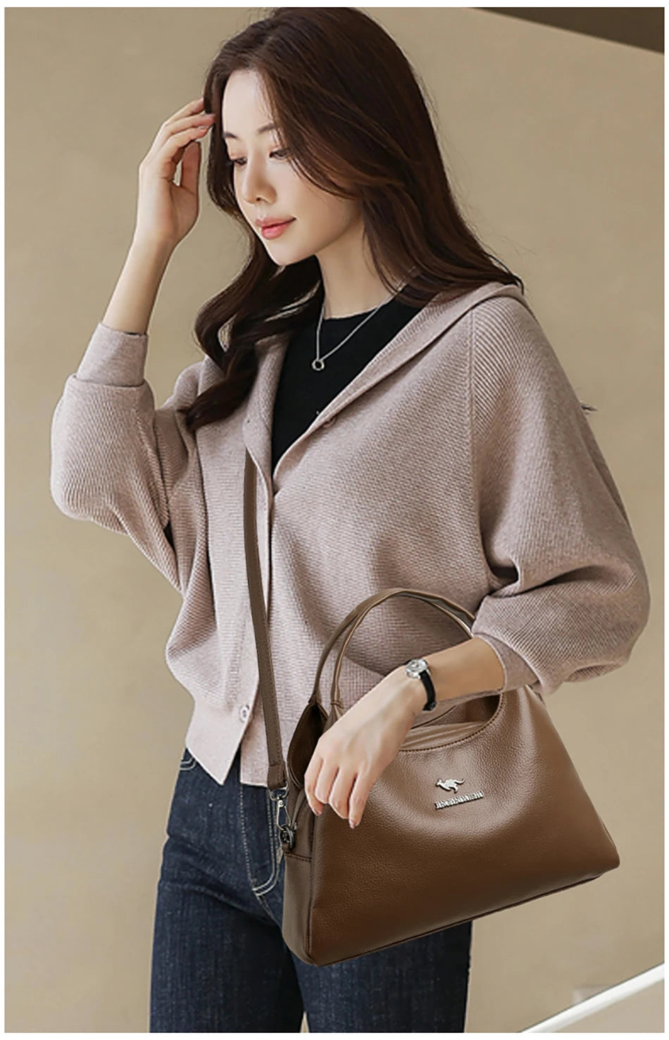 New Ladies Soft Leather Handbag Large Capacity Single Shoulder Bag Retro Solid Color Mom Bolsa Luxury Cross-Border Style Bags