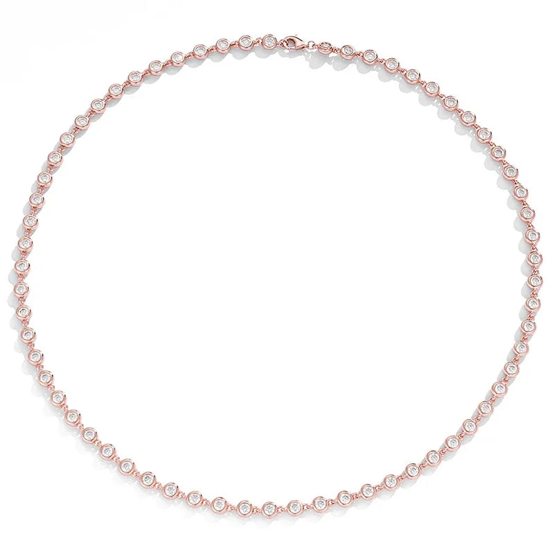 FEOBUR 3mm Round Moissanite Tennis Necklace for Women Certified S925 Sterling Silver Bubble Diamond Choker High Quality Jewelry