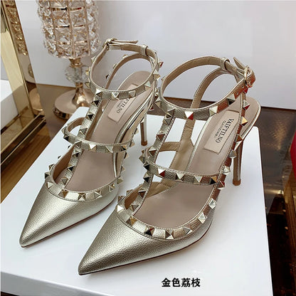 Women's Gladiator sandals Summer 2026 Luxury With Ankle Strap Pointed Toe Fashion Rivet High Heels Party Ladies Shoes Women 10cm