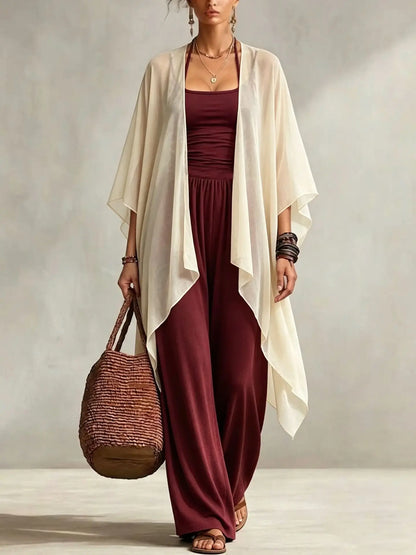 Summer New Sexy Bandeau One Piece Pants Set For Women's 2 Piece Casual Loose Fitting Wide-leg Pants Plus Shawl Tops Set Female
