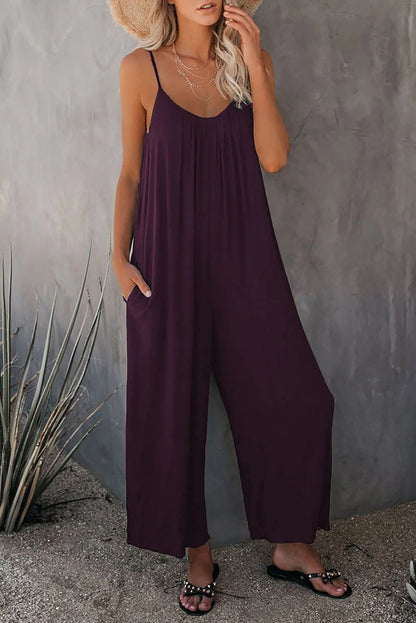 Strap jumpsuit for women's summer new cross-border solid color inserted bag casual jumpsuit