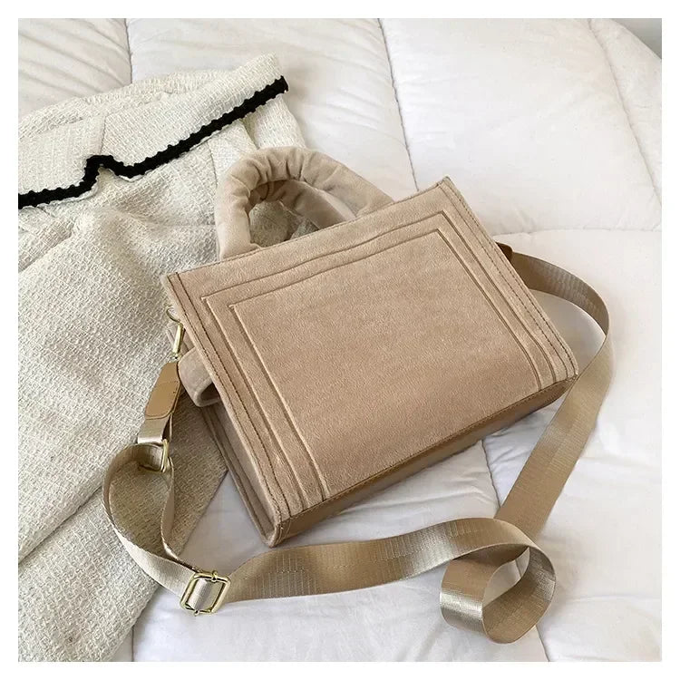 Female Square Tote Crossbody Bag Aesthetic Velour Elegant Letter Print Ladies Shoulder Bags Top Handle Women's Charisma Handbags