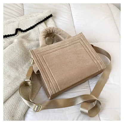 Female Square Tote Crossbody Bag Aesthetic Velour Elegant Letter Print Ladies Shoulder Bags Top Handle Women's Charisma Handbags