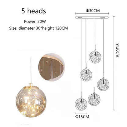 Modern LED Chandelier Glass Ball Dimmable Pendant Lamp for Staircase Living Room Home Decor Suspension Lighting Design Lusters