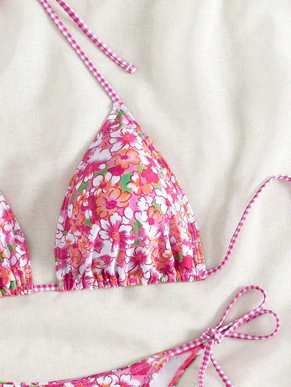 Swimsuit 2026 Female Micro Bikini Women Swimwear Summer Beachwear Women's Bathing Suit Floral Print Neck Halter Thong Bikini Set