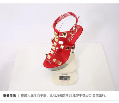 Women's Platform Sandals Rivet Pull Sandals Transparent High Heel 13CM Slim Heel Summer Waterproof Table LFD-1099-36