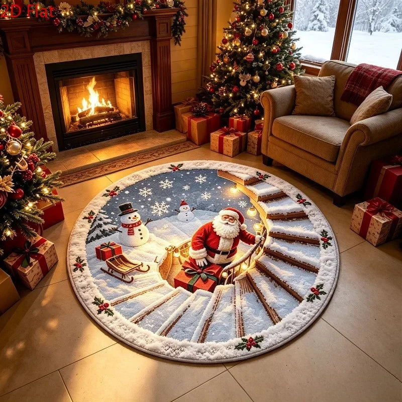 Christmas Day Rugs for Bedroom Anti-slip Bedside Red Rug Round Living Room Decoration Waterproof Carpet Washable Study Floor Mat