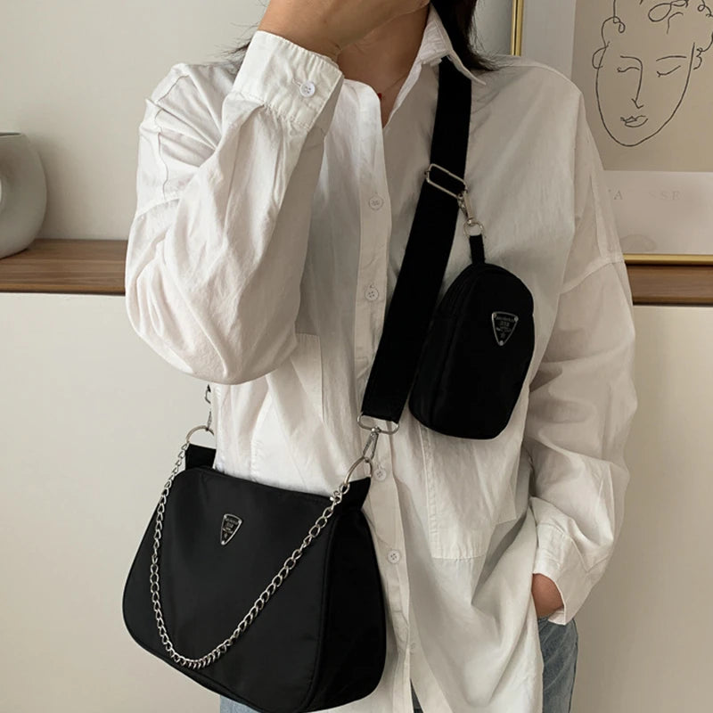 Woman Female Fashion Causal Handbag Set Crossbody Bags Shoulder Handbags 2in1 Sling Bag Trend Hand Bag For Travel Shopping