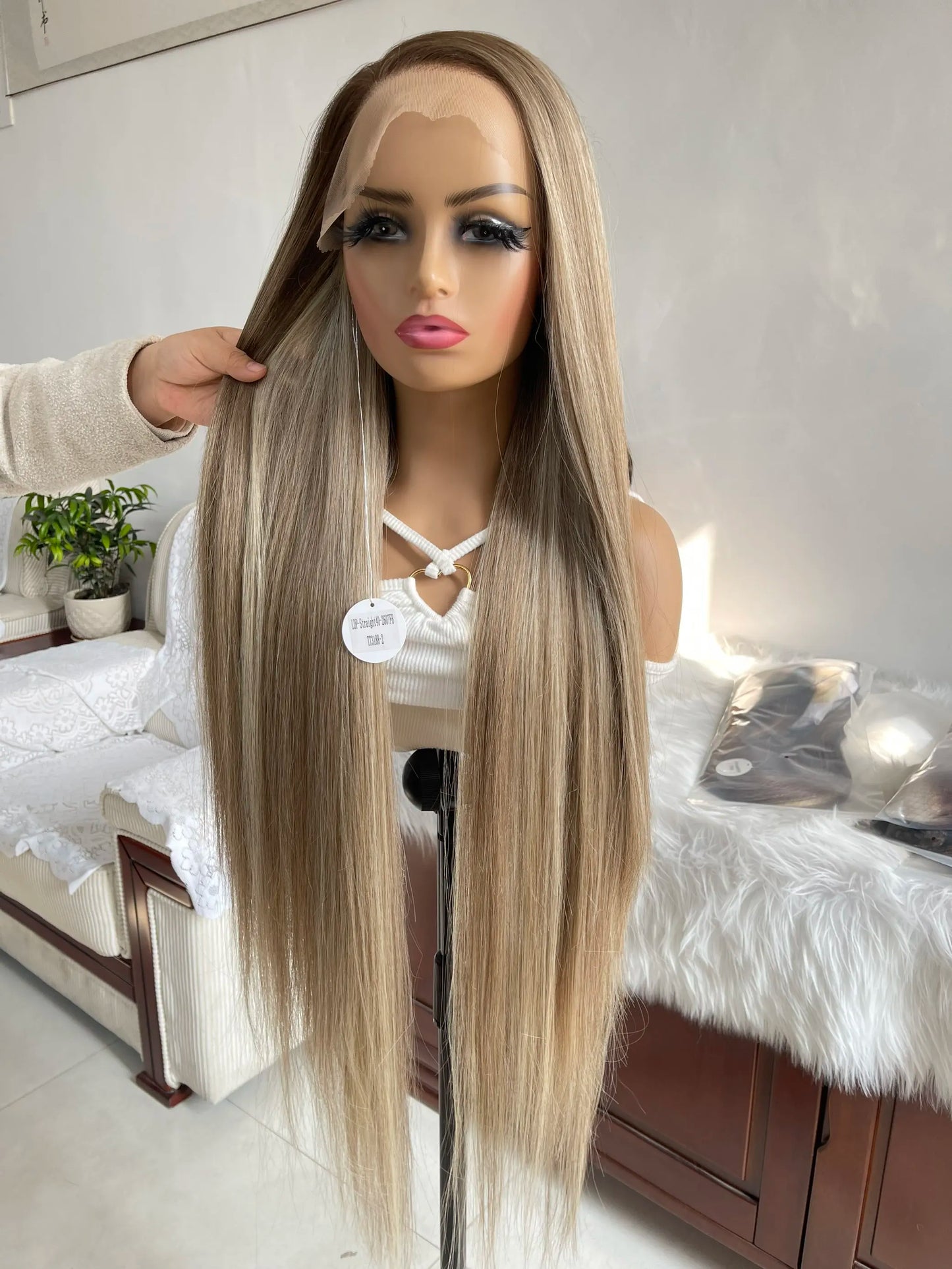 40 Inch Synthetic Lace Frontal Wigs For Women 13x6 Lace Front Wigs With High Temperature Fiber HD Lace Pink Blonde Straight Hair