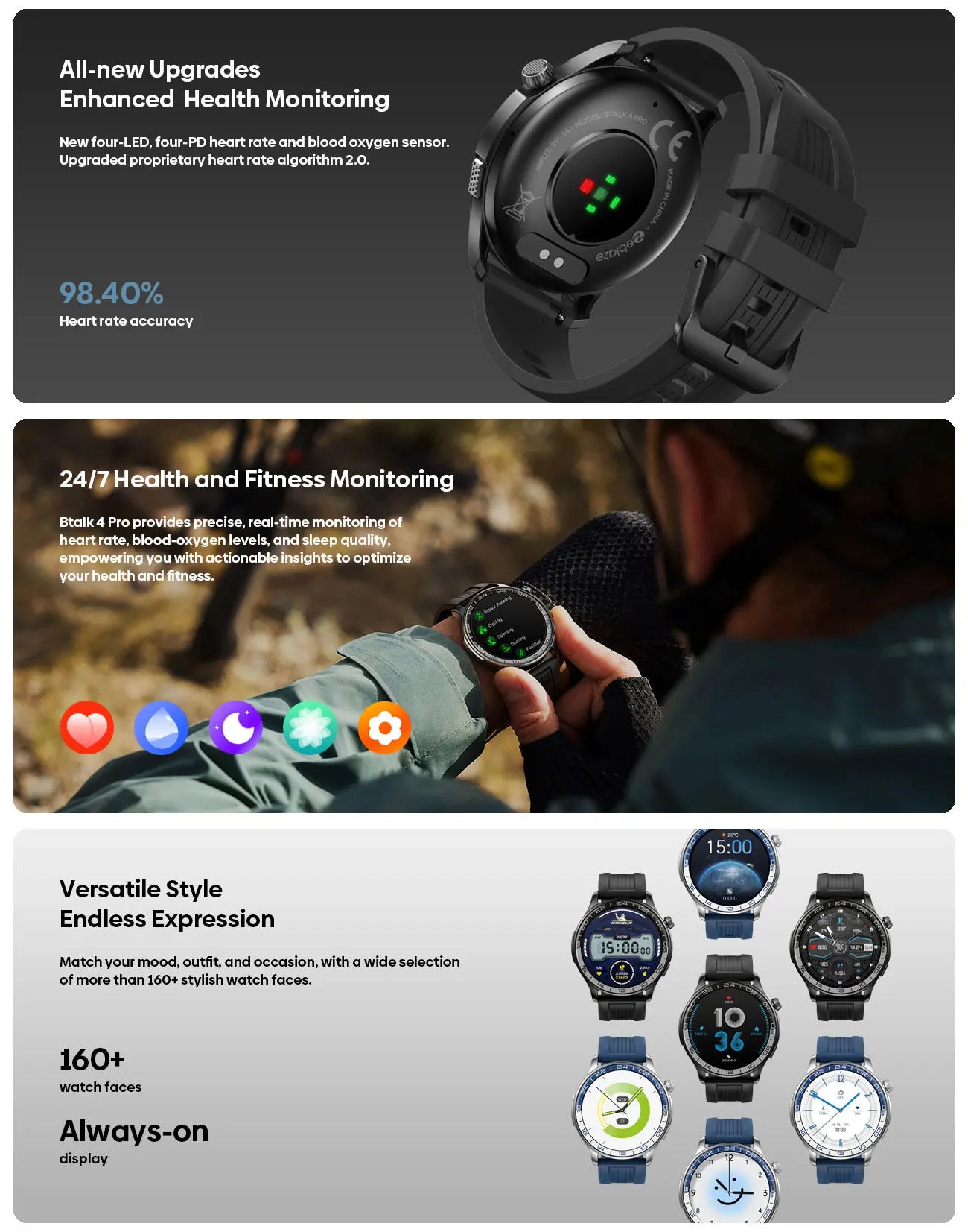 New Zeblaze Btalk 4 Pro Voice Calling Smart Watch 1.43''AMOLED Display Screen Heart Rate Fitness & Wellness Smartwatch For Men