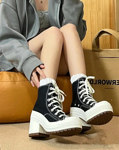 Women's High-heel Shoes Classic High Top Canvas Shoes Designer Platform Sneakers for Women Breathable Casual Shoes Zapatos Mujer