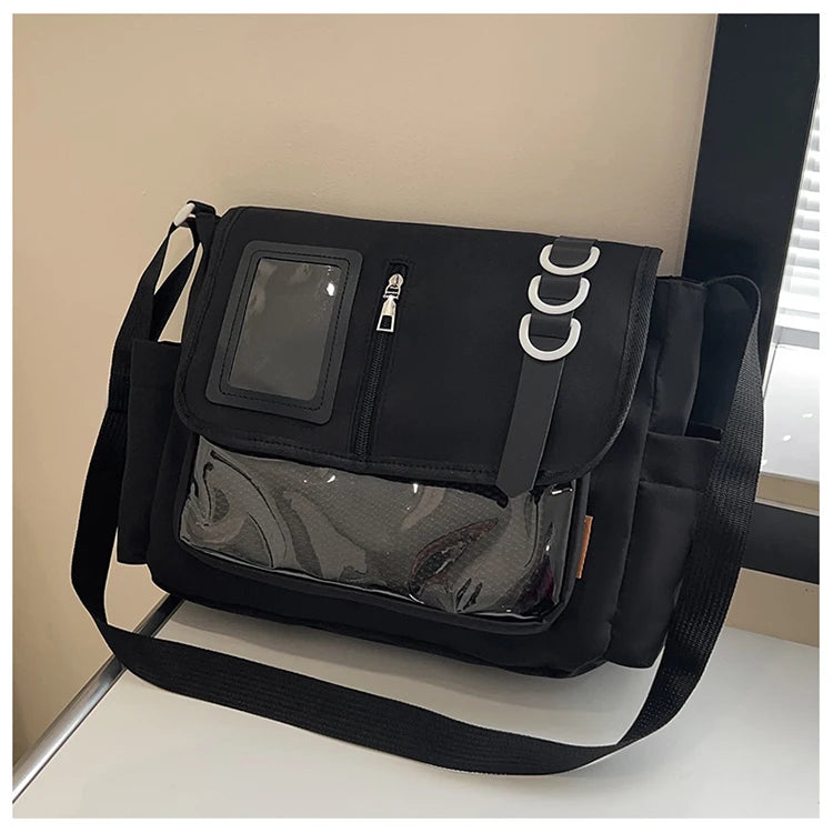 Y2K Japanese Harajuku School Bags for Girls New Transparent Itabag Crossbody Bag DIY Badges Display Plate Ita Bag