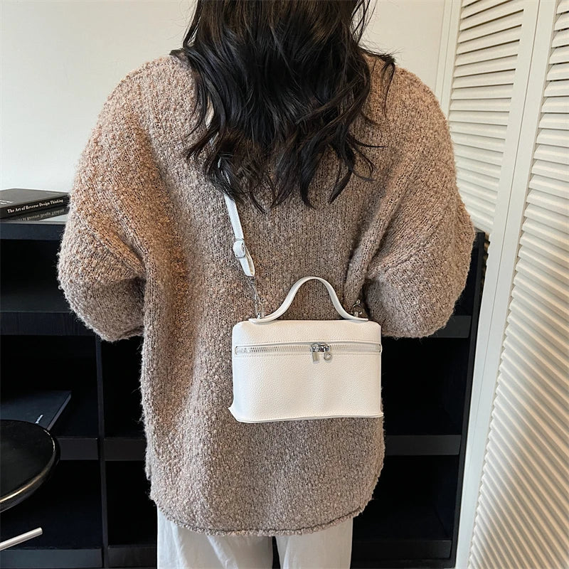Fashionable Light Luxury Solid Color Box Bag Litchi Pattern Portable Carrying Crossbody Bag Daily Commuting Versatile Square Bag