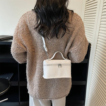 Fashionable Light Luxury Solid Color Box Bag Litchi Pattern Portable Carrying Crossbody Bag Daily Commuting Versatile Square Bag