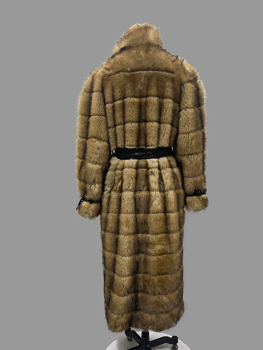 Nerazzurri Winter Extra Long Original Brands Luxury Clothing Striped Shaggy Thick Fluffy Faux Fur Coat Women Shoulder Pads  2026