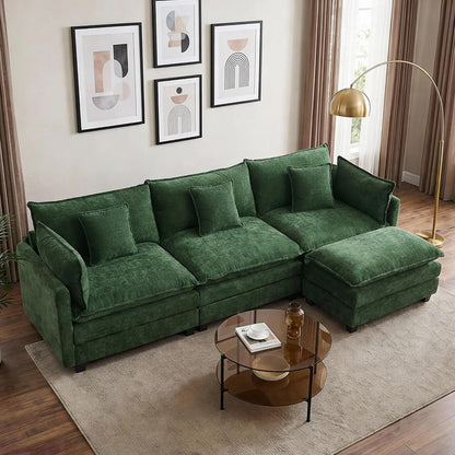 113" Modular Sectional Sofa, L Shaped Cloud Couch with Ottoman, Custom