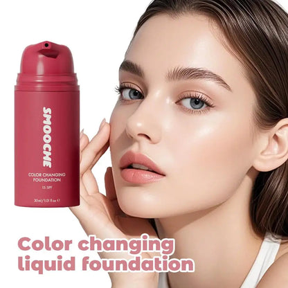 Smooche Color Changing Foundation SPF15 Long Lasting Lightweight Hydrating covers pores Buildable Coverage Daily Makeup Base