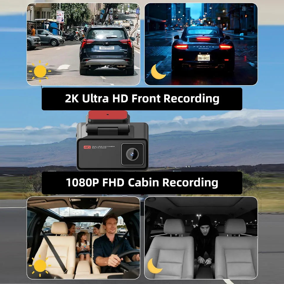 4G LTE Dashcam with Front And Inside Lens Two-Way Talk Car DVR GPS Remote Live-View 24/7 Parking IR Night Vision Security Camera