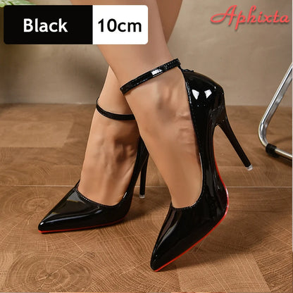 Aphixta Super Big Size 48 49 50 Belt Buckle Stiletto Heels Pumps Women Party Shoes 12cm/10cm Pimp Pointed Toe Metal Buckle