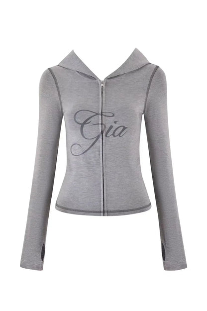 new shoulder letter printed open thread design slim fit hooded zipper short jacket shorts set