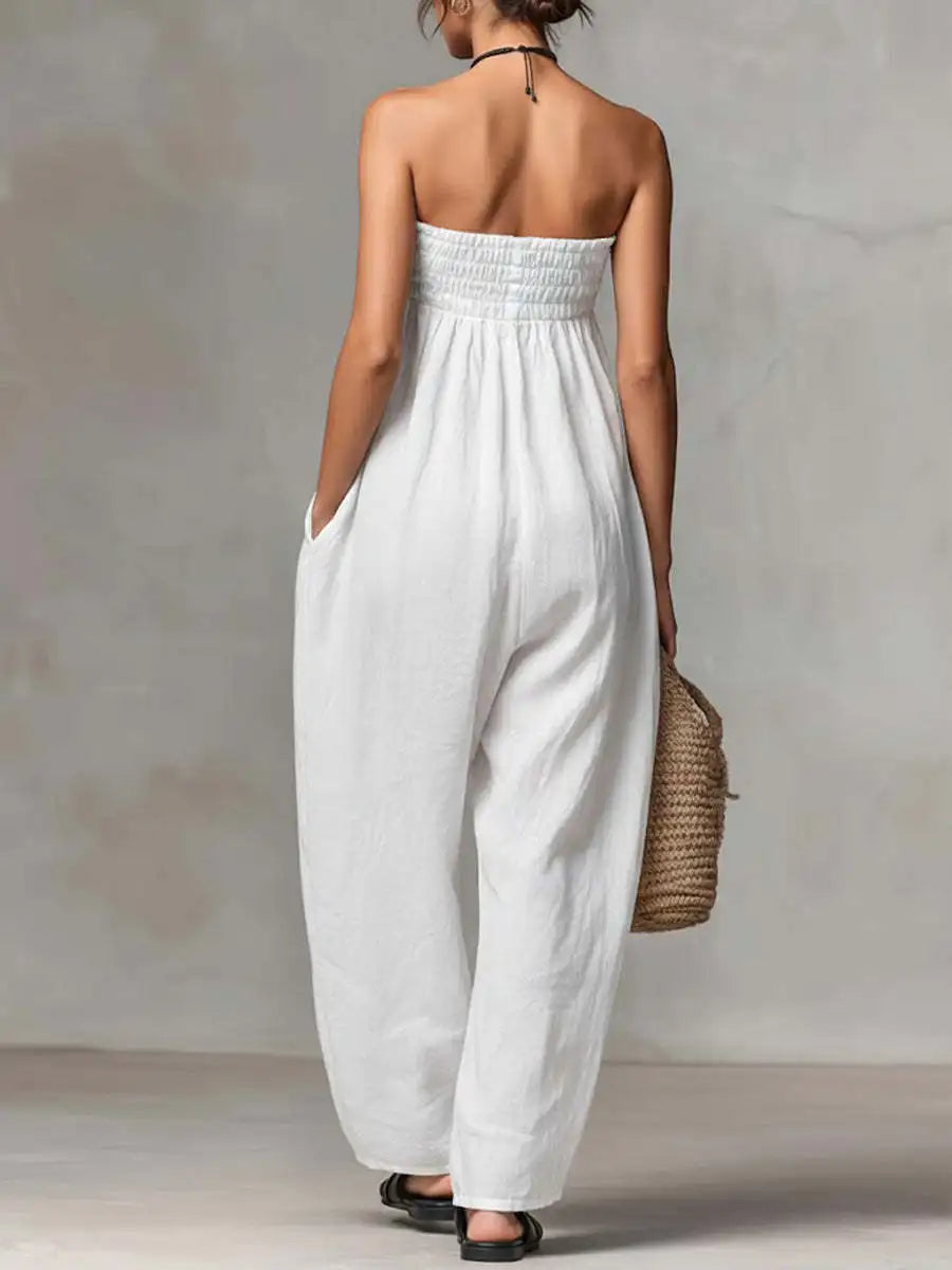 Solid Women Jumpsuits For Spring Summer Sleeveless Slash Neck Loose Fashion Streetwear Overalls Wide Leg Pants Trousers 2026