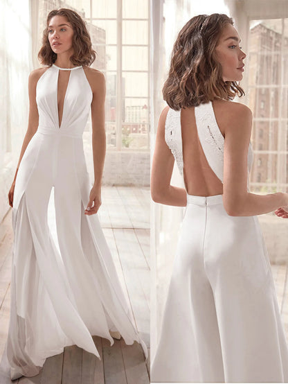 Solid Color Neckband Woman's Jumpsuit Summer Sexy Backless Deep V-neck Fashion Sleeveless Wide Leg Jumpsuits Ladies Streetwear