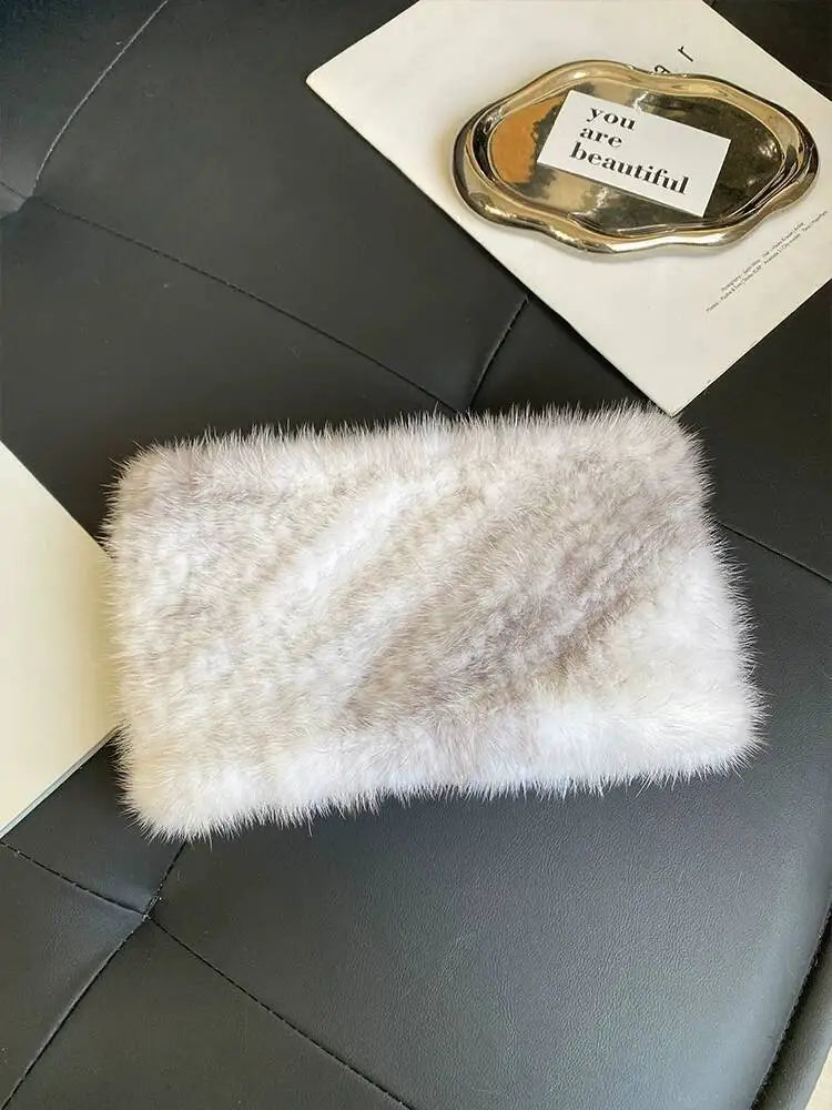 Mink Fur Scarf Fashion Neck Warmer For Women Warm Double-Sided Knitted Elastic Fur Headband Thick Warm Lady Fur Ring scarves