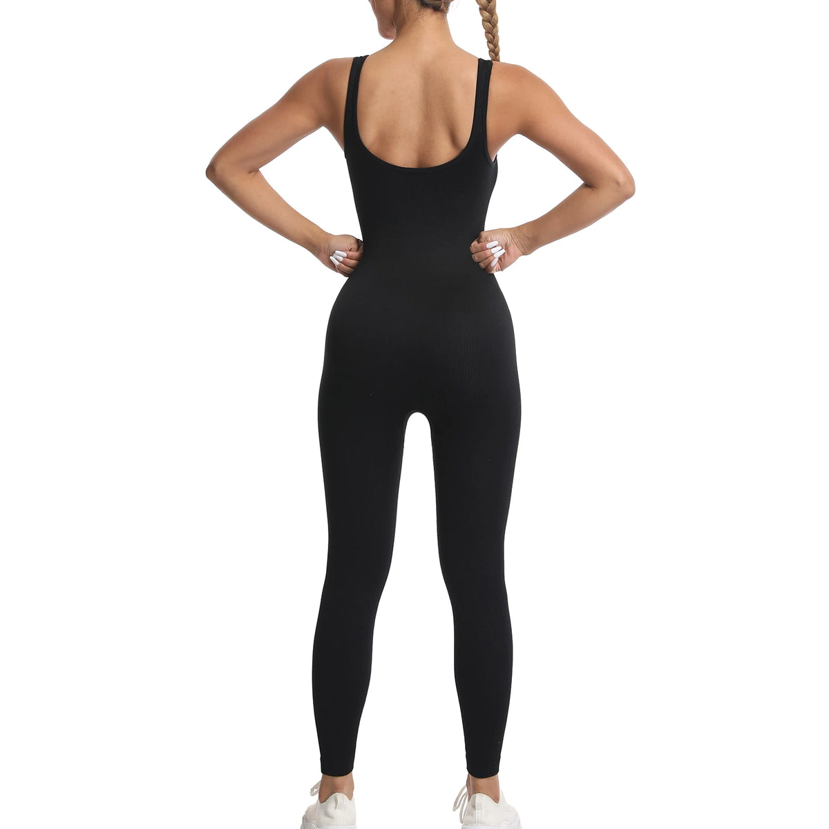 Women's Solid Color Threaded Vest Jumpsuit, Sports Fitness yoga Suit, Jumpsuit