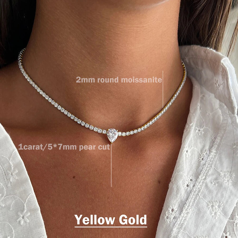 2mm All Moissanite Tennis Necklace for Women 925 Silver Plate 18K Gold Choker Chain Sparking Diamond Riviera Necklace Adjustable