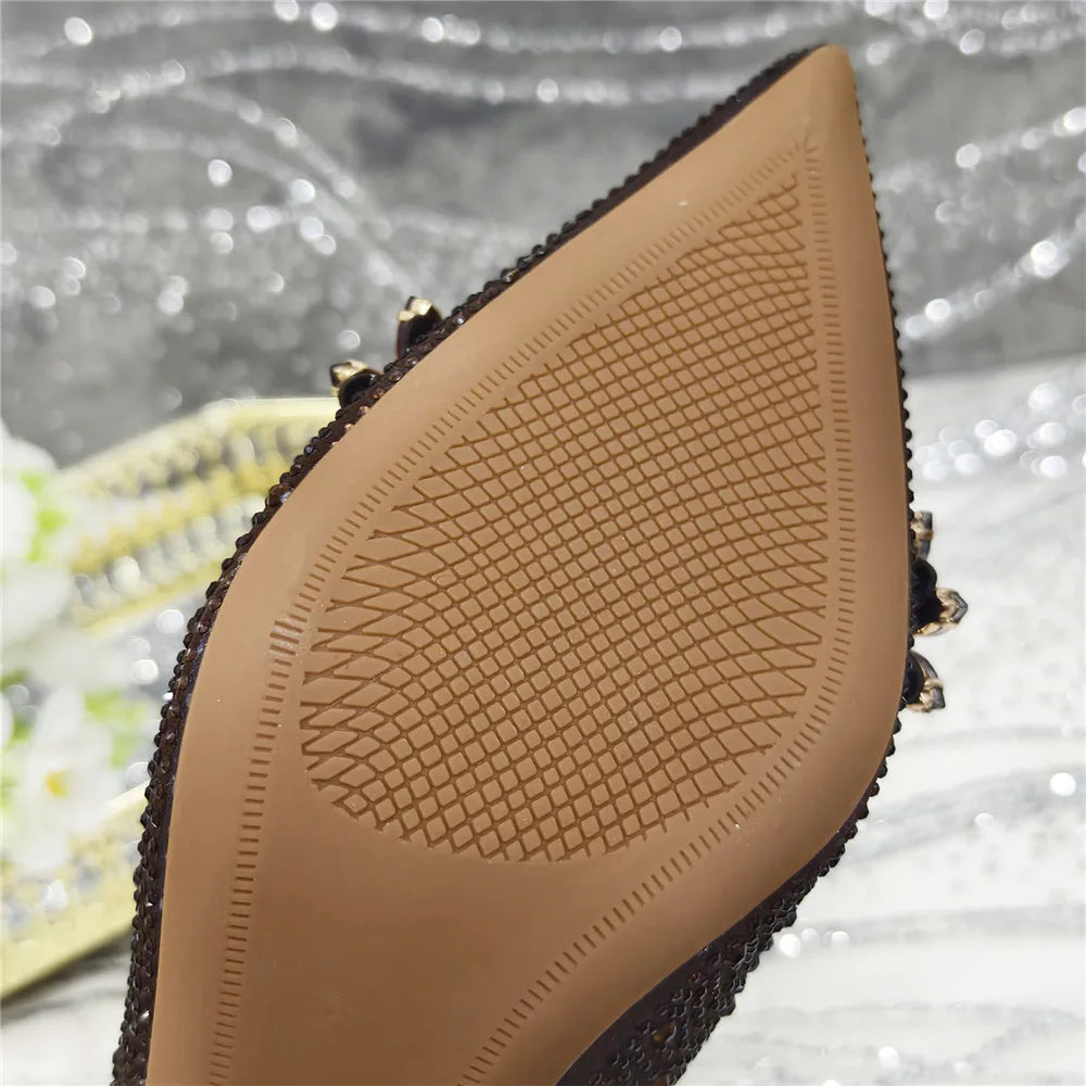 New Fashion Pointed Toe Shoes Heels Elegant Italian Woman Wedding for Party Shoes Women Party Pumps Decorated with Rhinestone