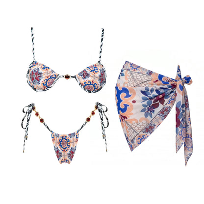 2026 New 2Pcs Solid Swimsuit Bandeau Biquini Sexy Bikini Women Swimwear Push Up Swim Suits Female Sarong Bathingsuit Beachwear