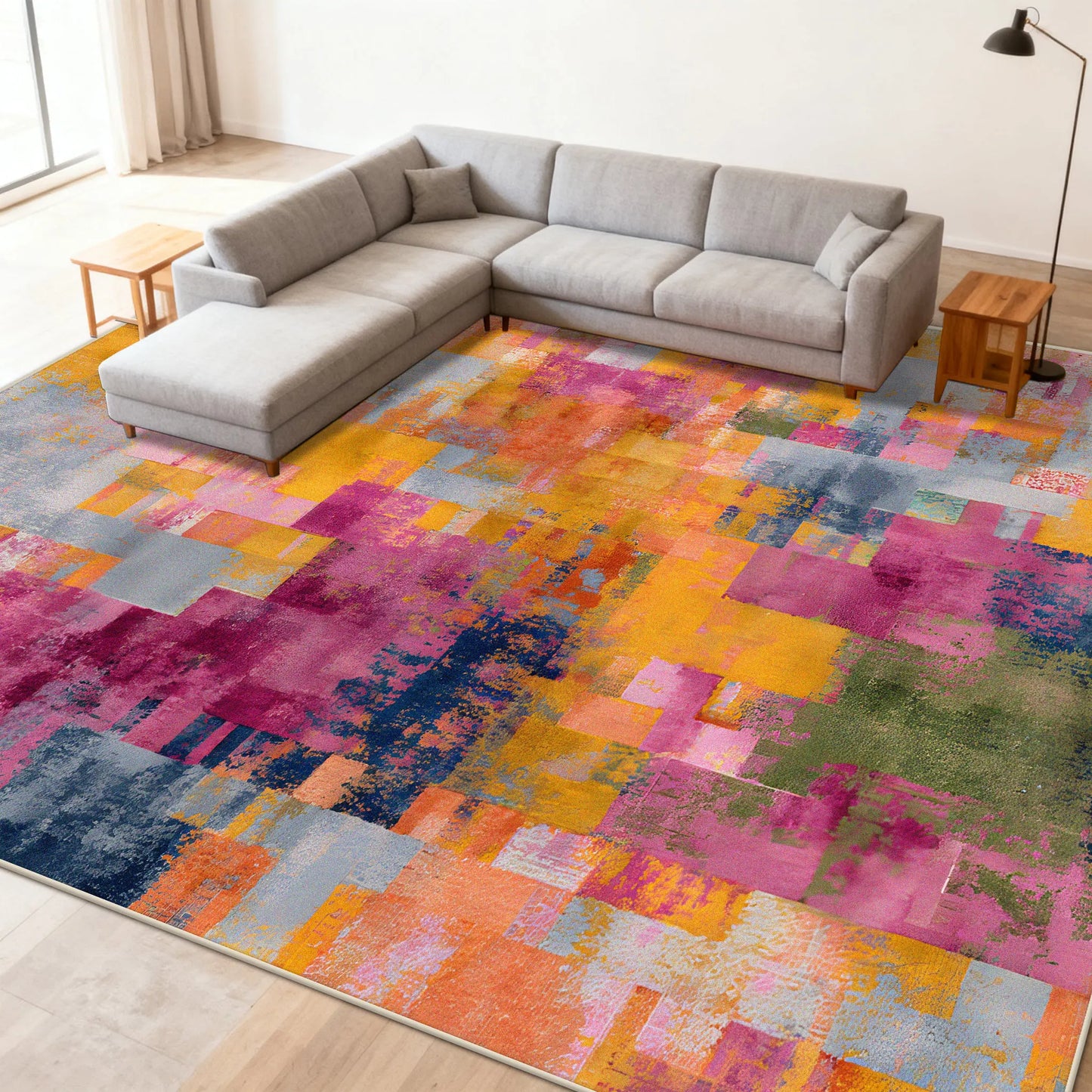 Multicolour Abstract Carpet Living Room Sofa Area Easy Clean Rugs Non-slip Bedroom Decoration Cloakroom Floor Mat Customizable