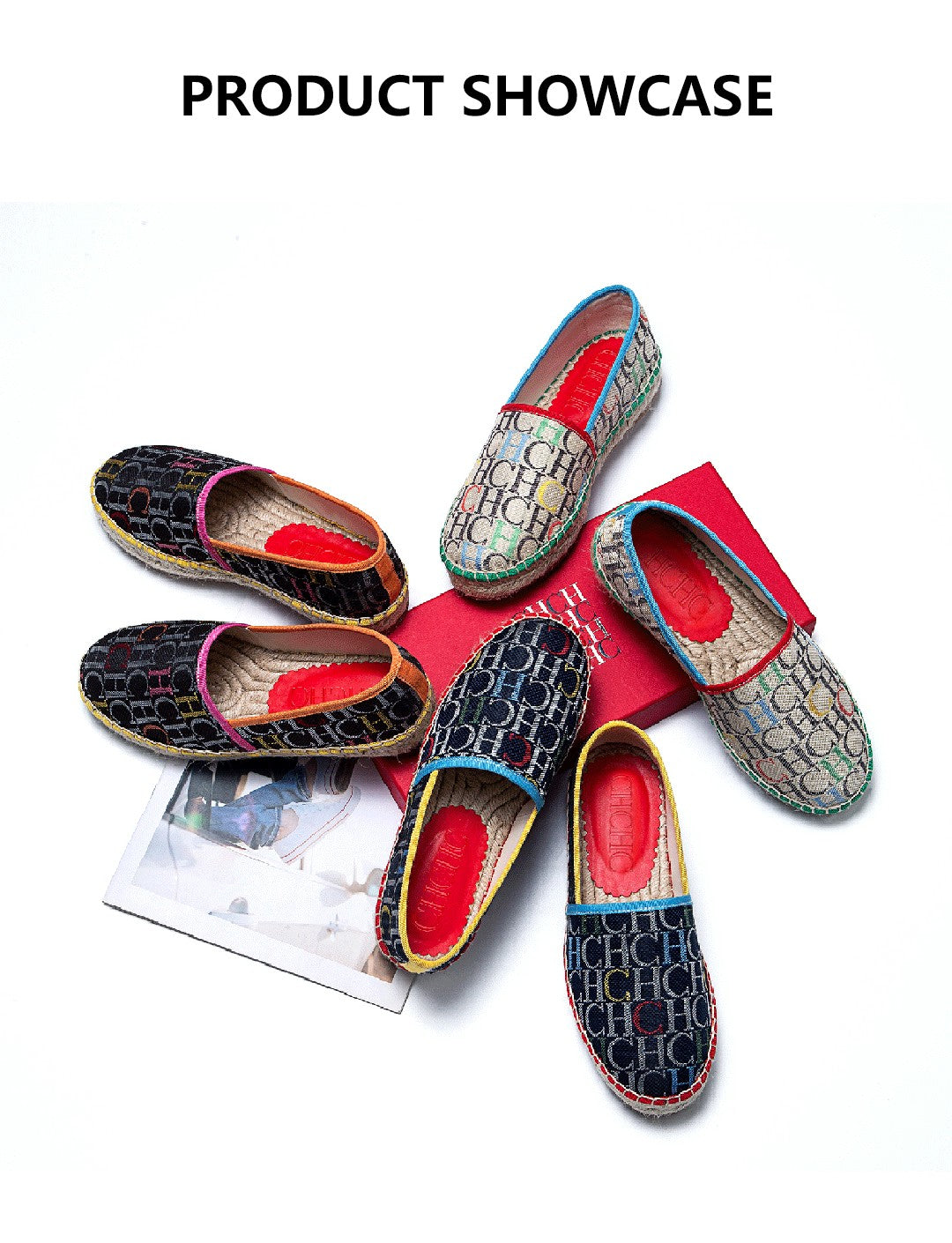 CH Fashion Monogram Print Commuter Flats Woven Material Fisherman 2025 New Luxury Brand Slip-On Women's Casual Shoes
