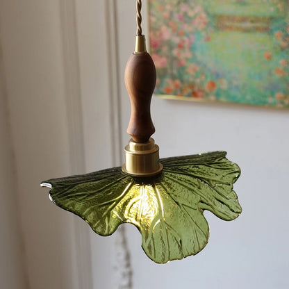 IWHD Home Decor LED Pendant Lights Kitchen Restaurant Copper Socket Flower Green Glass  Nordic Modern Walnut Wood Hanging Lamp