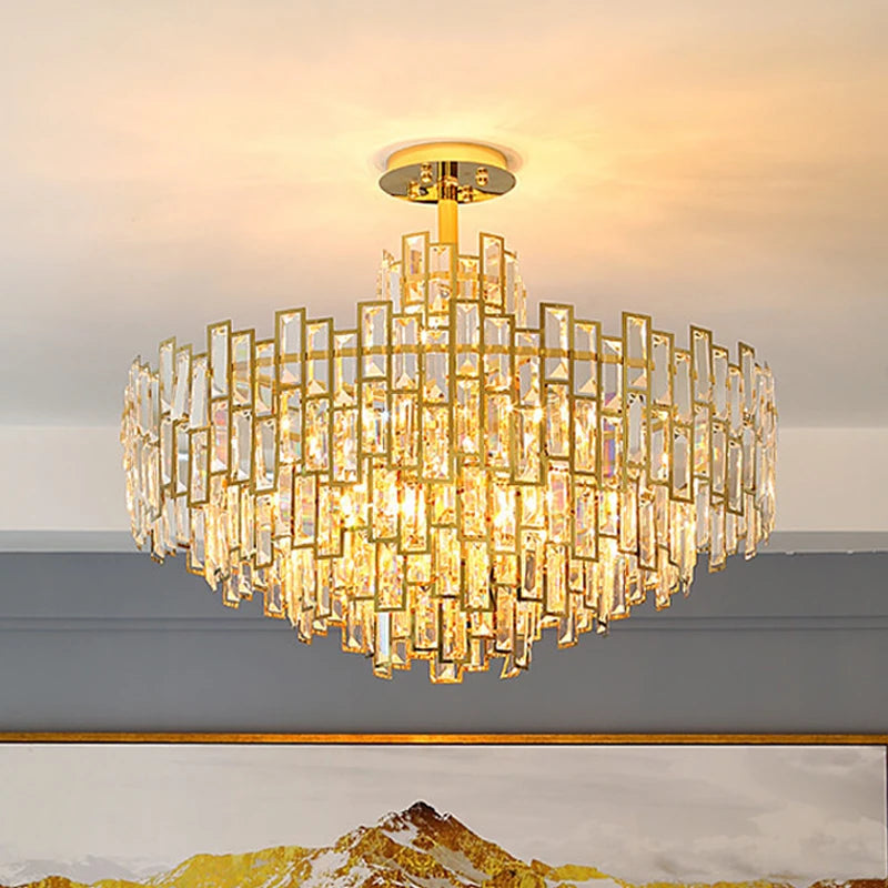 Luxury Dining Living Room Chandelier Modern Round Ceiling Pendant Lights Interior Decoration Golde Crystal Led Ceiling Light
