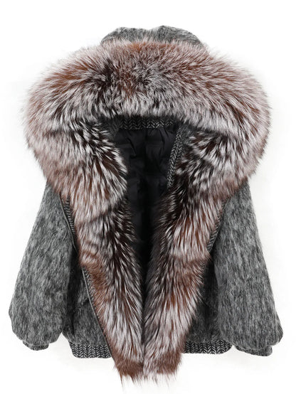 Maomaokong high-end Wool fabric Luxury Women's Big Fox Fur Collar Puffer Jacket Natural Fur down Coat Winter Thickened Warm