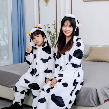 Adults Cow Cartoon Pajamas Animal Onesies Cosplay Costumes Jumpsuit Hooded Sleepwear Halloween One Piece for Performing