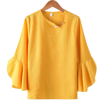Seven-point Female Ruffled Sleeved Loose Shirt Chiffon Blouses