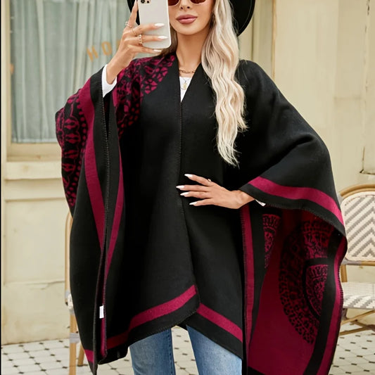 2023 New Slit Warm Large Shawl Casual Windproof Shawl Sunscreen Wrap Fashion Print Shawl Cape For Women Poncho